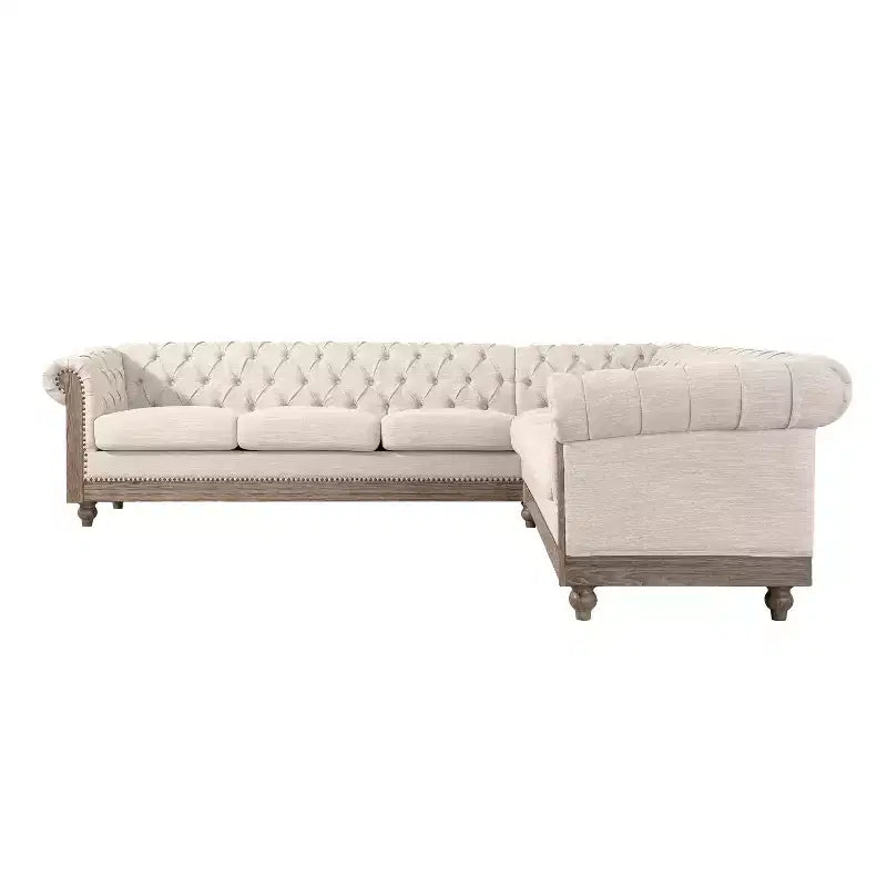 Grand canapé sectionnel rétro Mirod avec pieds en bois, design modulaire confortable pour le salon, le séjour et les espaces familiaux