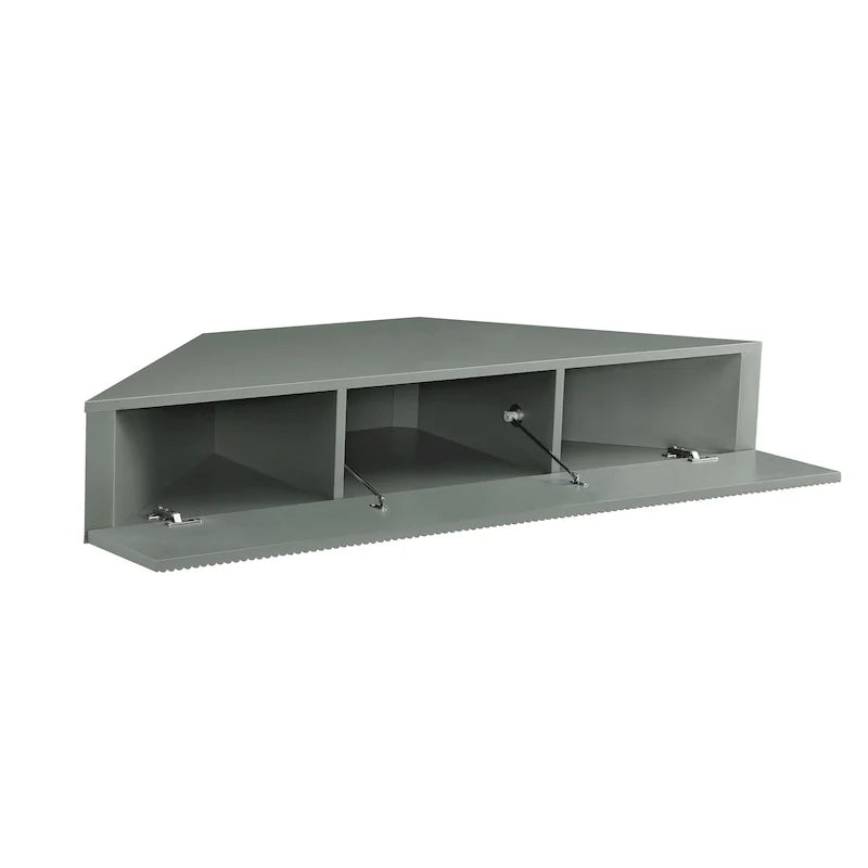 Meuble TV d'angle flottant 47", 3 étagères, style transitionnel, fixation murale peu encombrante