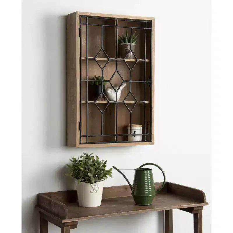 Decorative Wooden Wall Hanging Curio Cabinet, Vintage Farmhouse Display