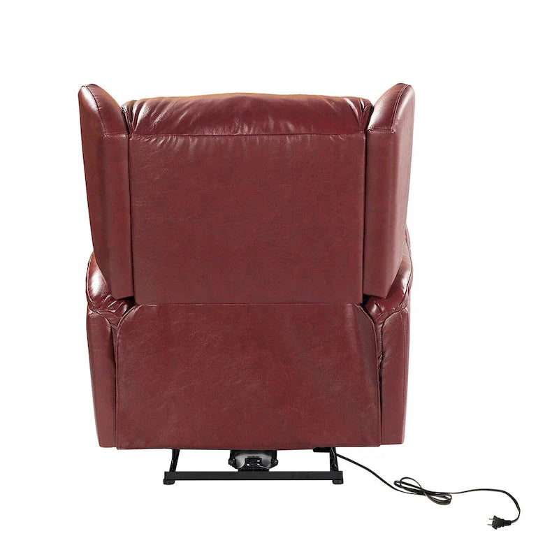 Fauteuil inclinable électrique en cuir véritable avec port USB – Dossier ailé et clous, lot de 2