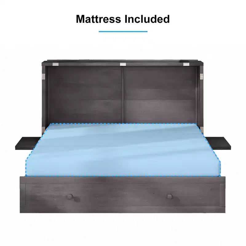 Lit escamotable Mjkone Murphy Queen, lit coffre Cube avec station de charge et espace de rangement