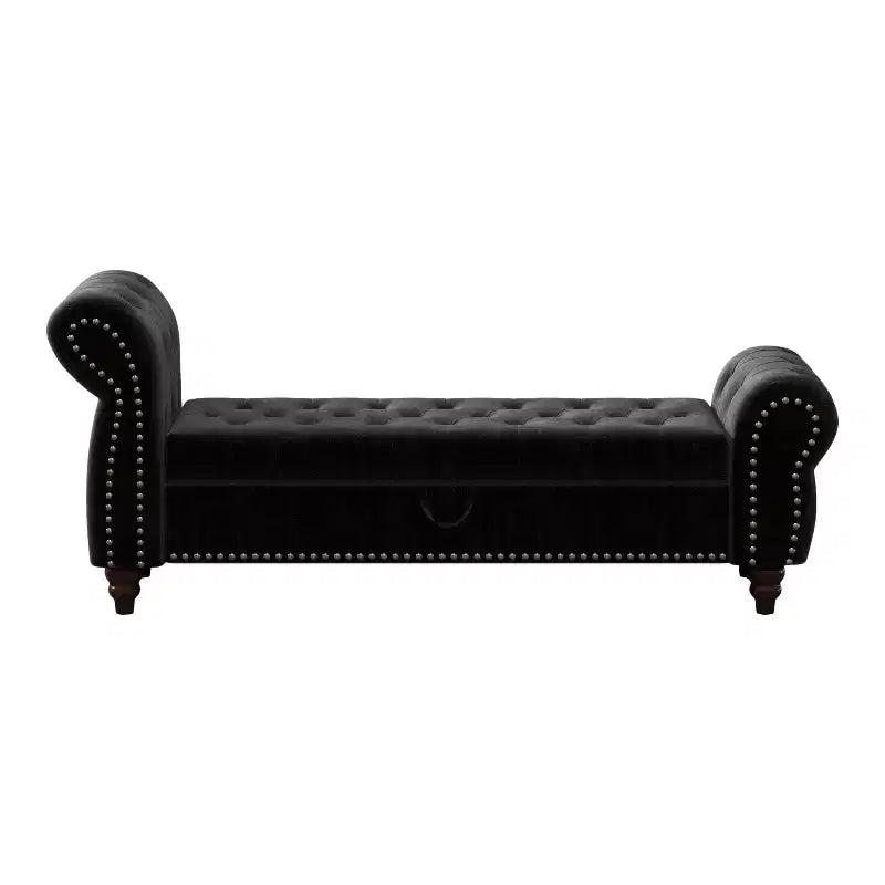 64.5 End of Bed Storage Bench with Nails Tufted, Entryway Bench with Velvet Cushions, Storage Ottoman for Living Room