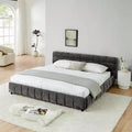 King Size Upholstered Bed with Chenille Headboard, Storage Drawers and Solid Bed Frame, Dark Gray