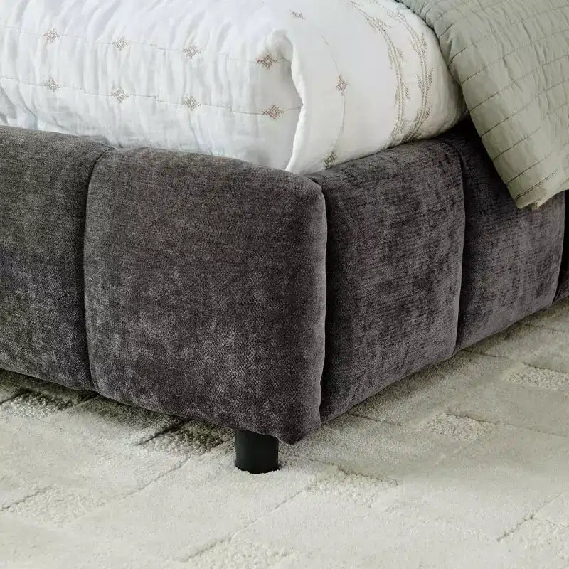 King Size Upholstered Bed with Chenille Headboard, Storage Drawers and Solid Bed Frame, Dark Gray