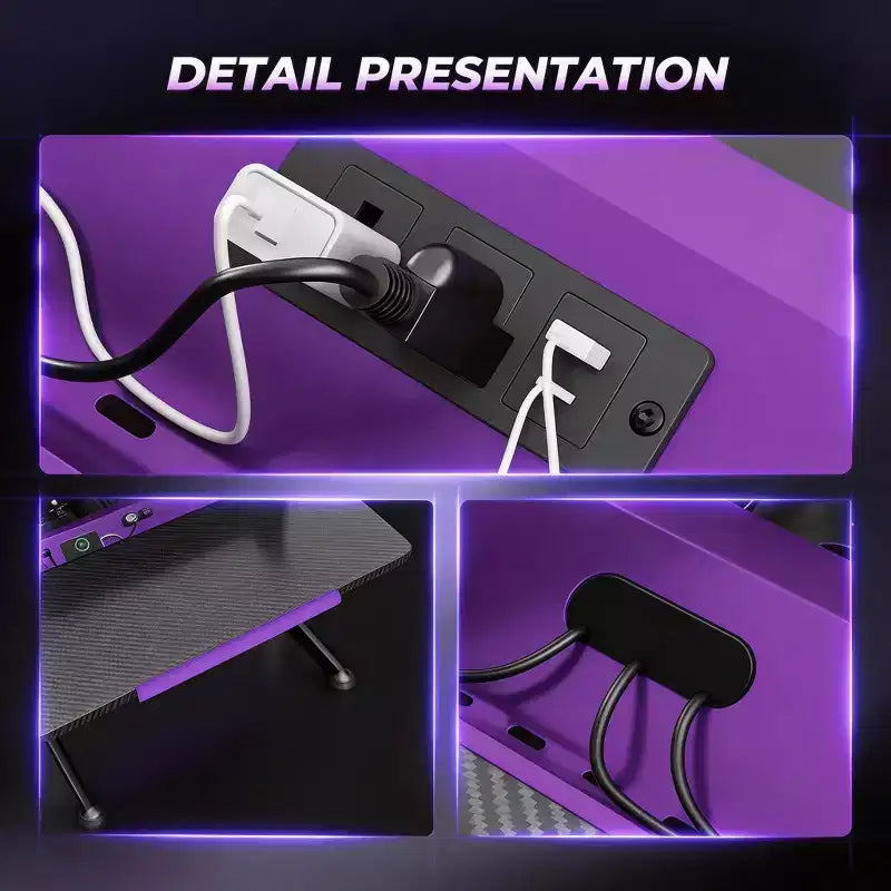 54''Gaming Desk wtih RGB Monitor Stand, LED Gamer Desk with Power Outlet, Ergonomic Computer Desk with Storage Boxes,Black