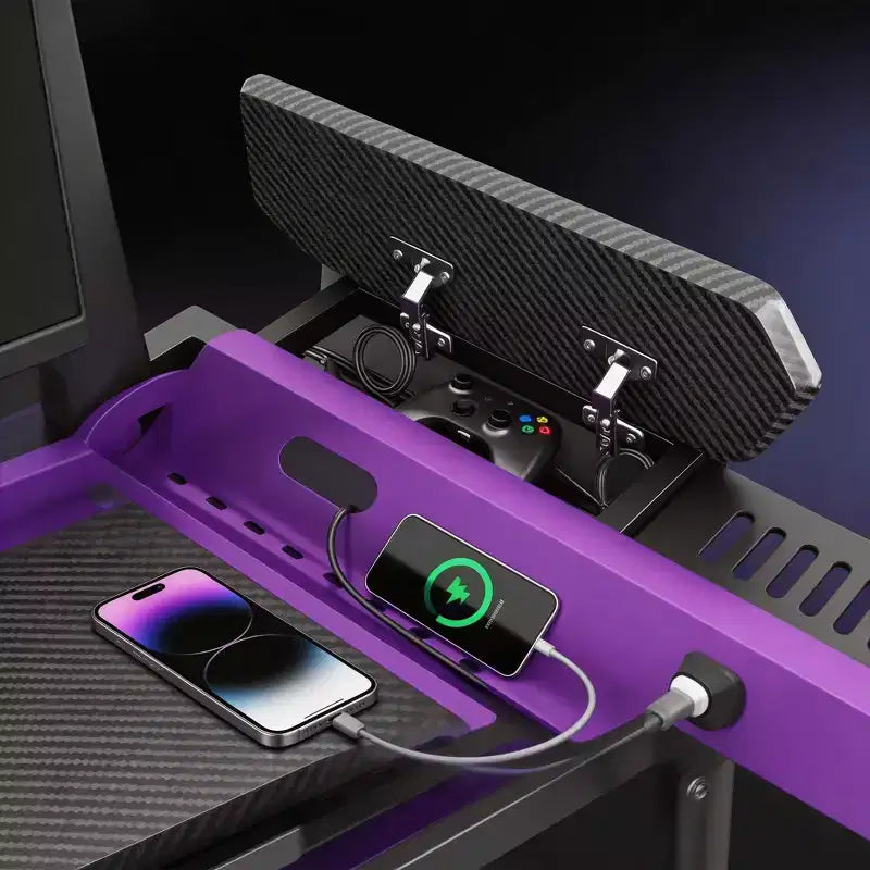 54''Gaming Desk wtih RGB Monitor Stand, LED Gamer Desk with Power Outlet, Ergonomic Computer Desk with Storage Boxes,Black