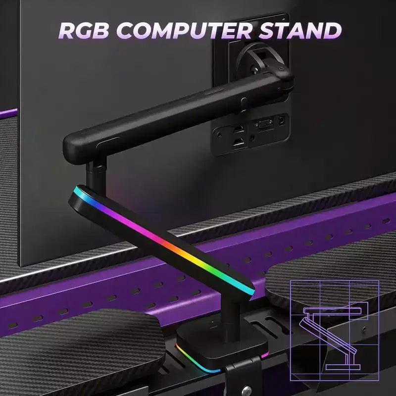 54''Gaming Desk wtih RGB Monitor Stand, LED Gamer Desk with Power Outlet, Ergonomic Computer Desk with Storage Boxes,Black