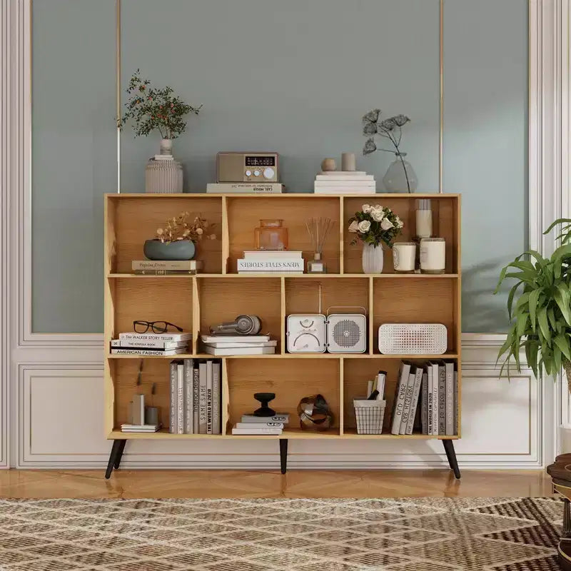 Modern 10-Cube Storage Bookshelf, 3-Tier Open Display Organizer with Reinforced Metal Base for Living Room and Home Office