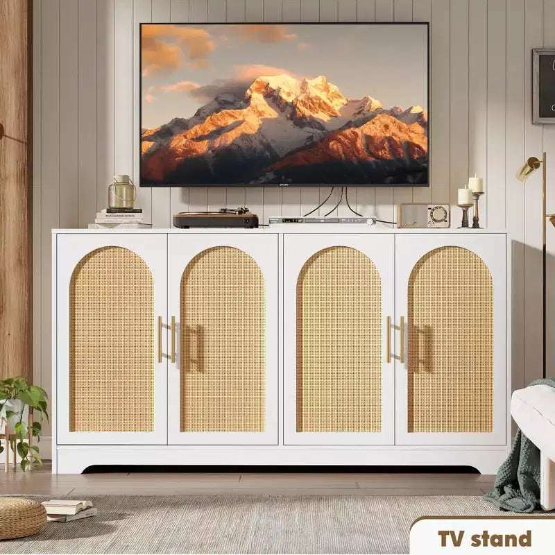 30 Rattan Sideboard Buffet Cabinet, Modern Console Table for Living Room, Kitchen, Hallway, Dining Room, Entryway