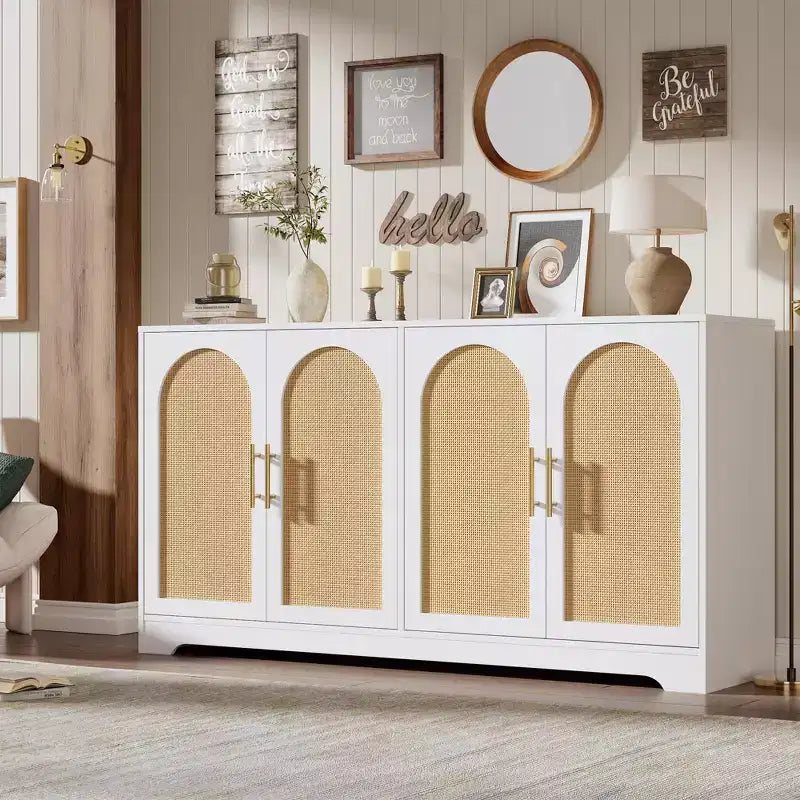 30 Rattan Sideboard Buffet Cabinet, Modern Console Table for Living Room, Kitchen, Hallway, Dining Room, Entryway