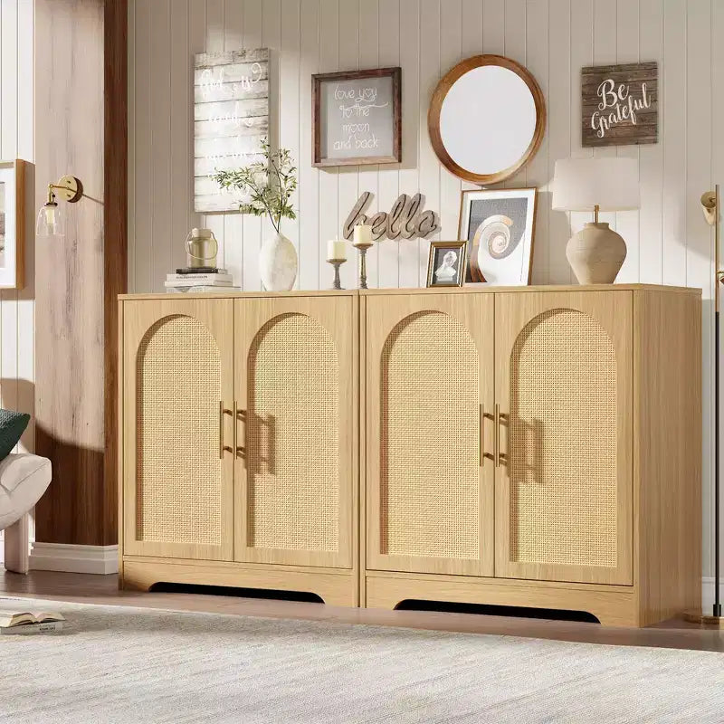 30 Rattan Sideboard Buffet Cabinet, Modern Console Table for Living Room, Kitchen, Hallway, Dining Room, Entryway