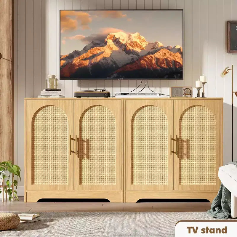 30 Rattan Sideboard Buffet Cabinet, Modern Console Table for Living Room, Kitchen, Hallway, Dining Room, Entryway