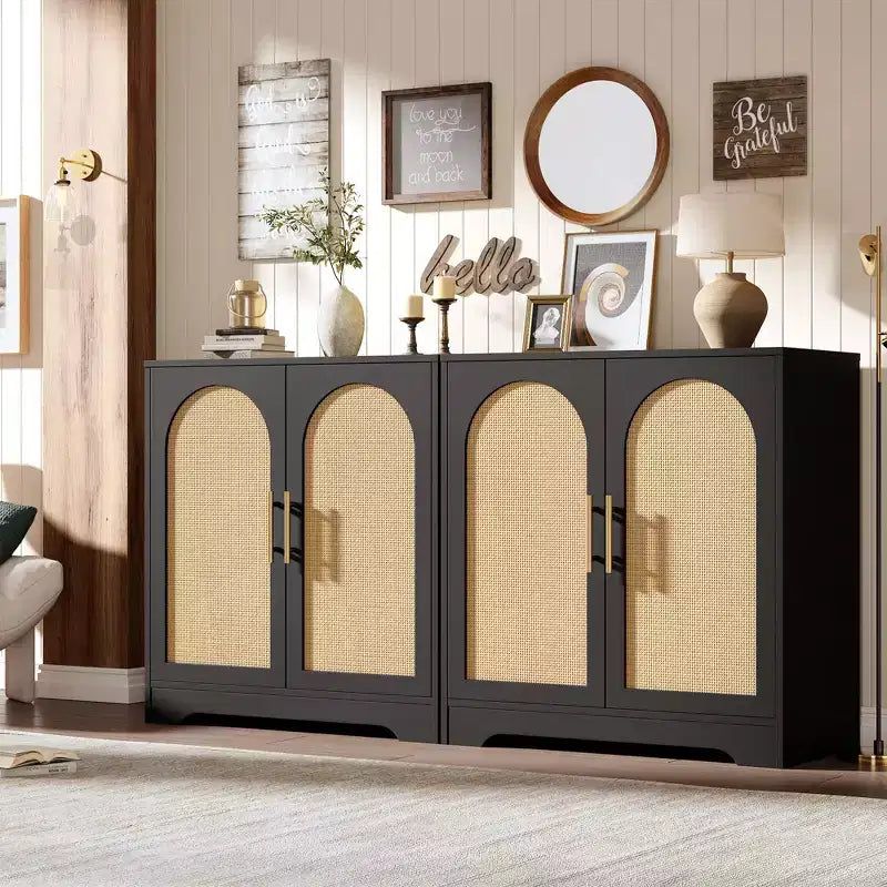30 Rattan Sideboard Buffet Cabinet, Modern Console Table for Living Room, Kitchen, Hallway, Dining Room, Entryway