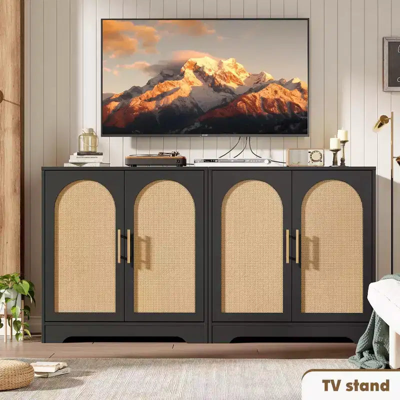 30 Rattan Sideboard Buffet Cabinet, Modern Console Table for Living Room, Kitchen, Hallway, Dining Room, Entryway