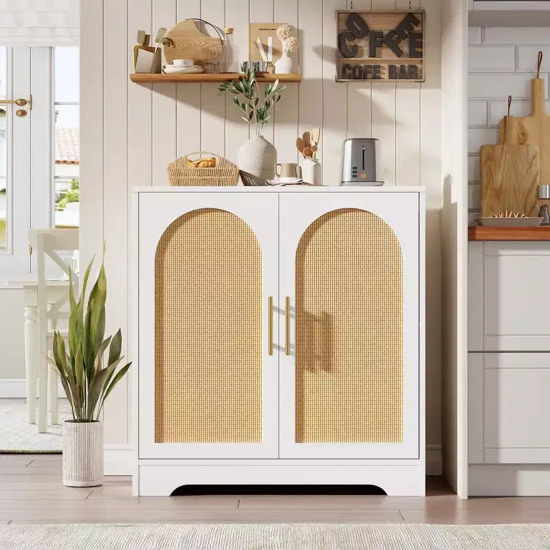 30 Rattan Sideboard Buffet Cabinet, Modern Console Table for Living Room, Kitchen, Hallway, Dining Room, Entryway