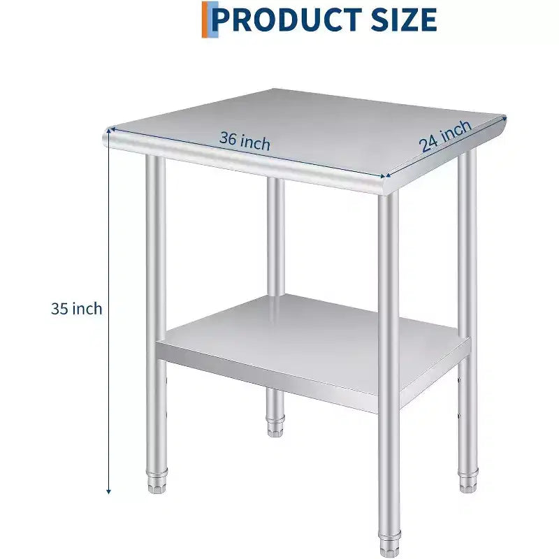 24x36 Inch Stainless Steel Prep Table, 2-Tier Heavy Duty Work Table with Adjustable Undershelf for Kitchen, NSF Certified
