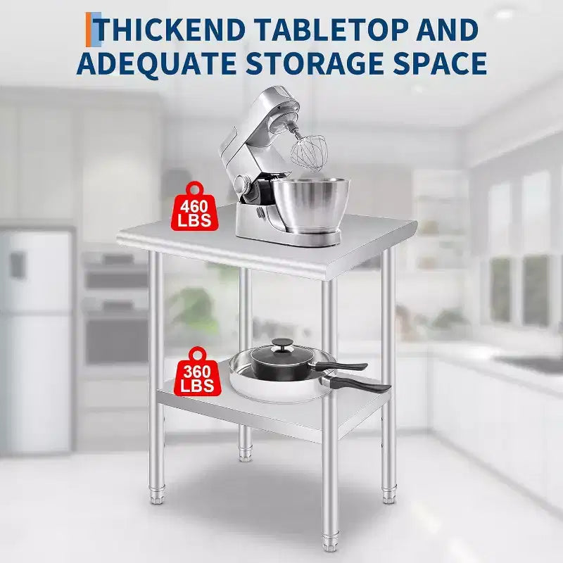24x36 Inch Stainless Steel Prep Table, 2-Tier Heavy Duty Work Table with Adjustable Undershelf for Kitchen, NSF Certified