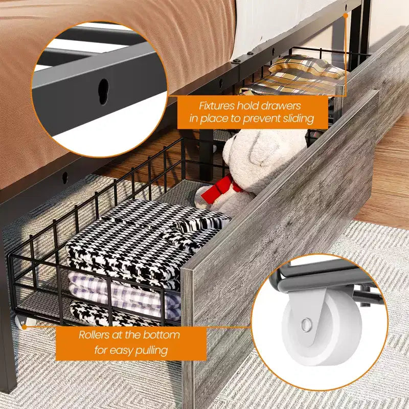 Platform Bed Frame with Storage Drawers, Charging Station and RGB LED Headboard