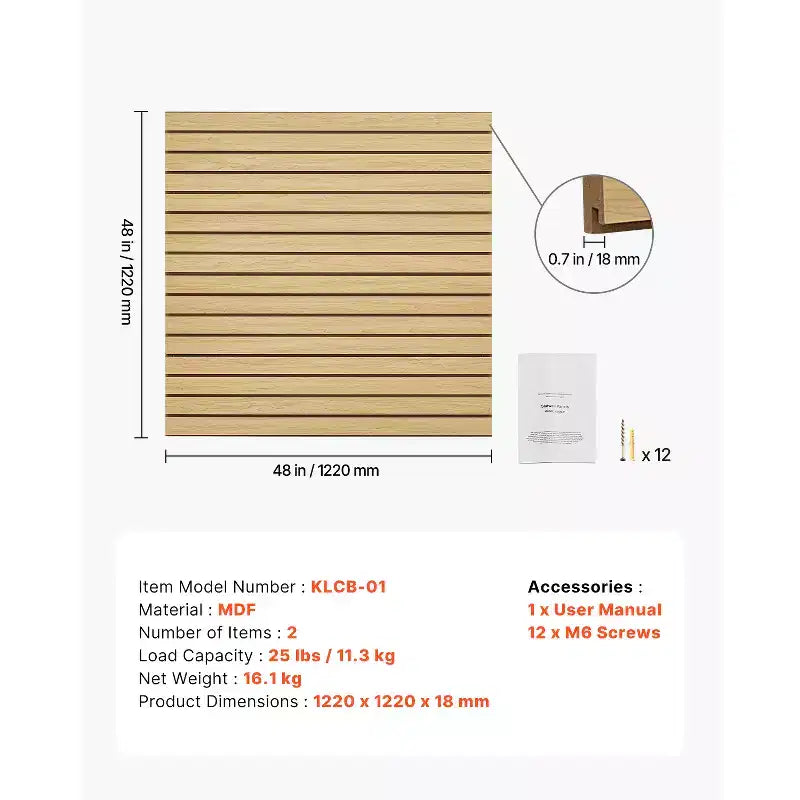 4x4ft MDF Garage Slat Wall Paneling with Modular Design, Natural Finish, Easy-to-Install Adjustable Slatwall Panel