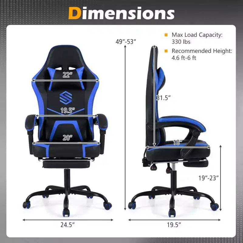 Gaming Chair with Headrest, Lumbar Support, Linkage Armrests and Reclining Backrest, Black and White