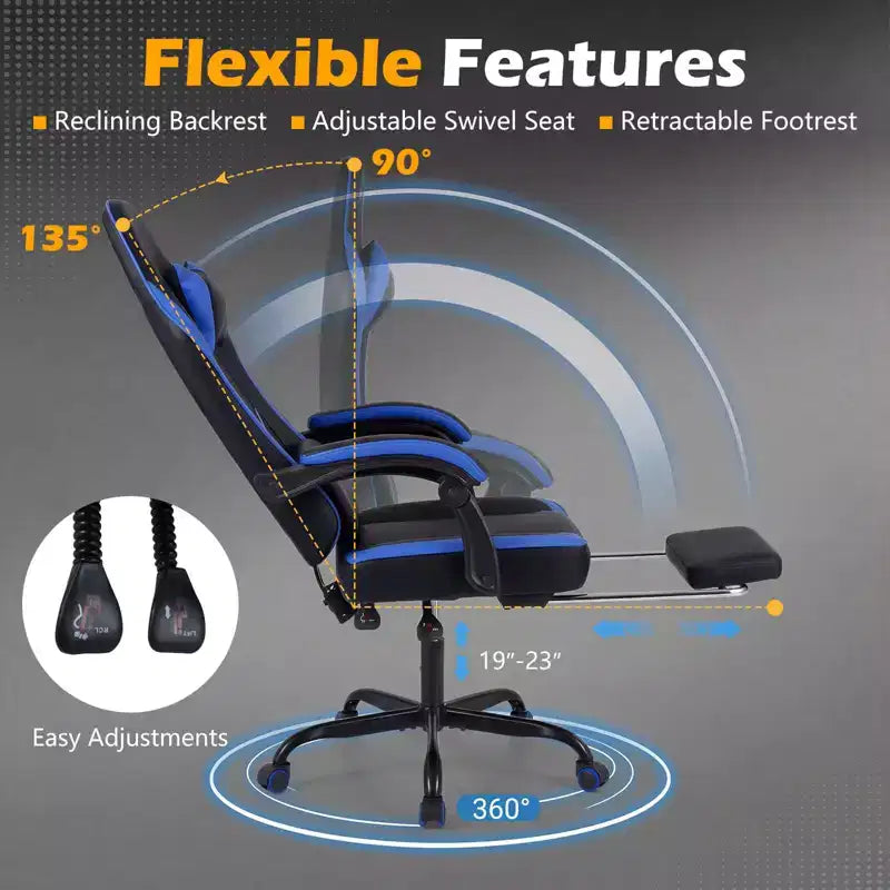Gaming Chair with Headrest, Lumbar Support, Linkage Armrests and Reclining Backrest, Black and White