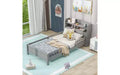 Twin Size Bed Frame, Platform Bed with LED Storage Headboard and Safety Guardrails, Bookcase Storage Bed
