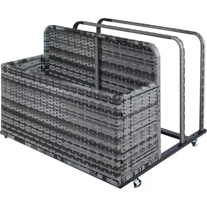 Pool Storage Bin with PE Rattan, Pool Organizer for Cushions & Floaties