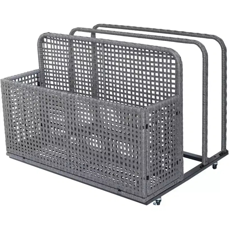 Pool Storage Bin with PE Rattan, Pool Organizer for Cushions & Floaties