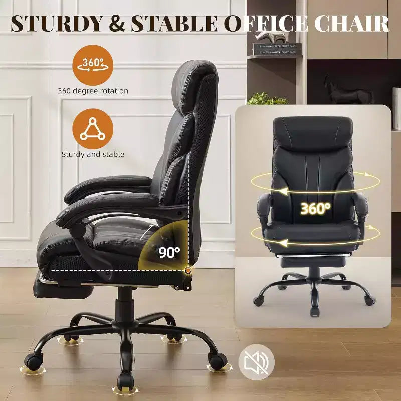 Ergonomic High Back Computer Gaming Chair, Wide Heavy Duty Task Desk Chair, PU Leather, 500 lbs