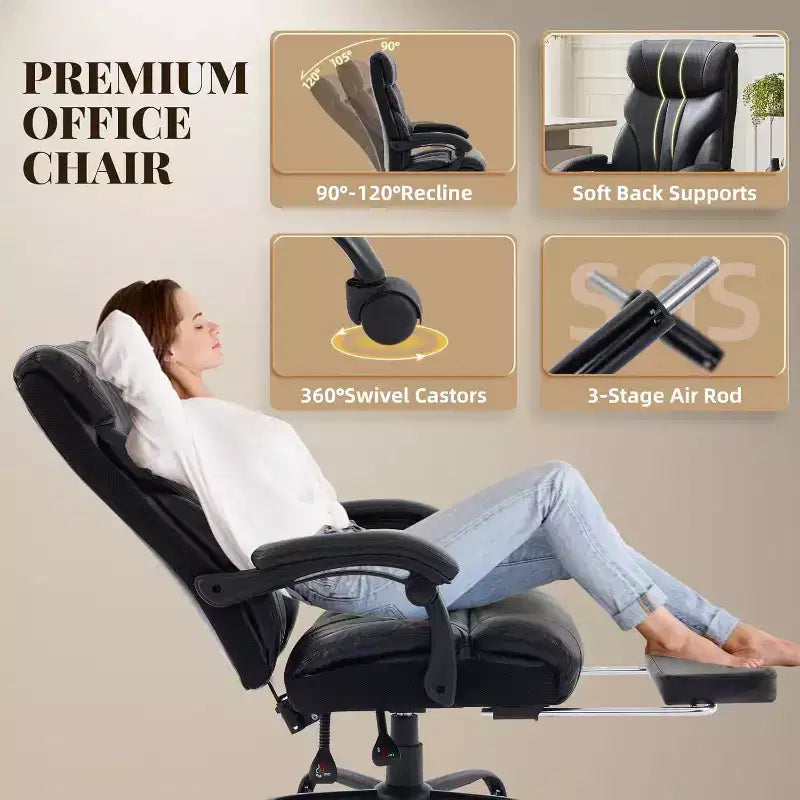 Ergonomic High Back Computer Gaming Chair, Wide Heavy Duty Task Desk Chair, PU Leather, 500 lbs