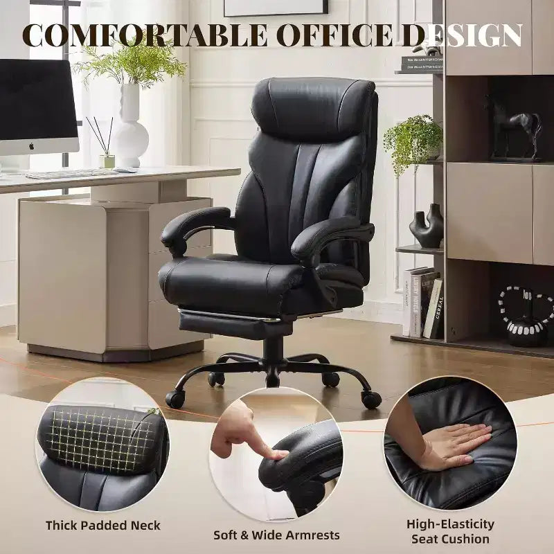 Ergonomic High Back Computer Gaming Chair, Wide Heavy Duty Task Desk Chair, PU Leather, 500 lbs