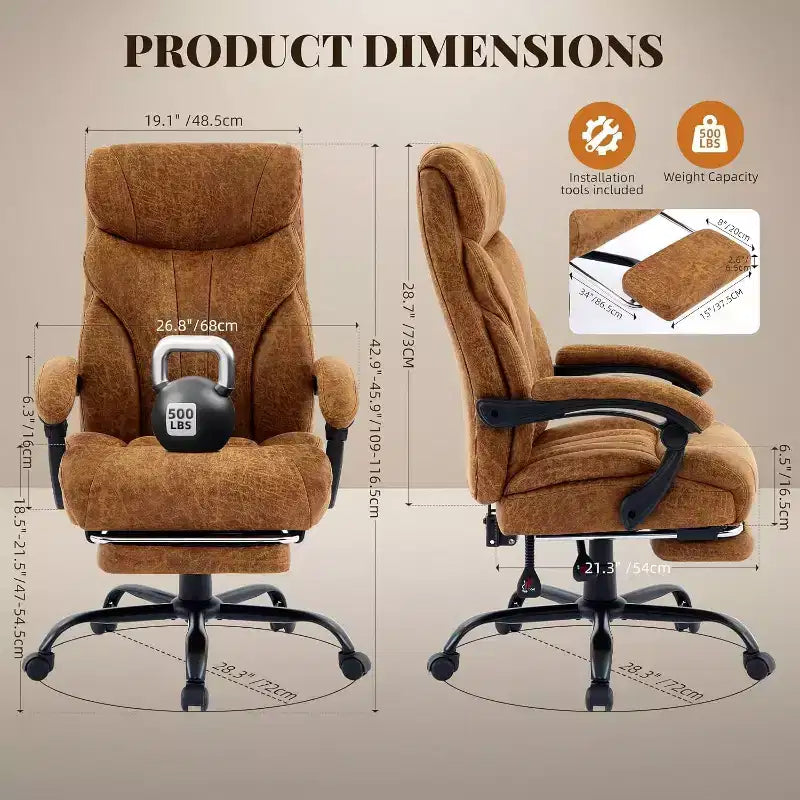Ergonomic High Back Computer Gaming Chair, Wide Heavy Duty Task Desk Chair, PU Leather, 500 lbs