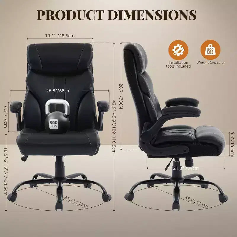 Ergonomic High Back Computer Gaming Chair, Wide Heavy Duty Task Desk Chair, PU Leather, 500 lbs