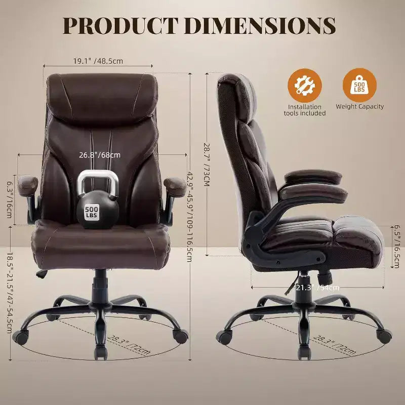 Ergonomic High Back Computer Gaming Chair, Wide Heavy Duty Task Desk Chair, PU Leather, 500 lbs