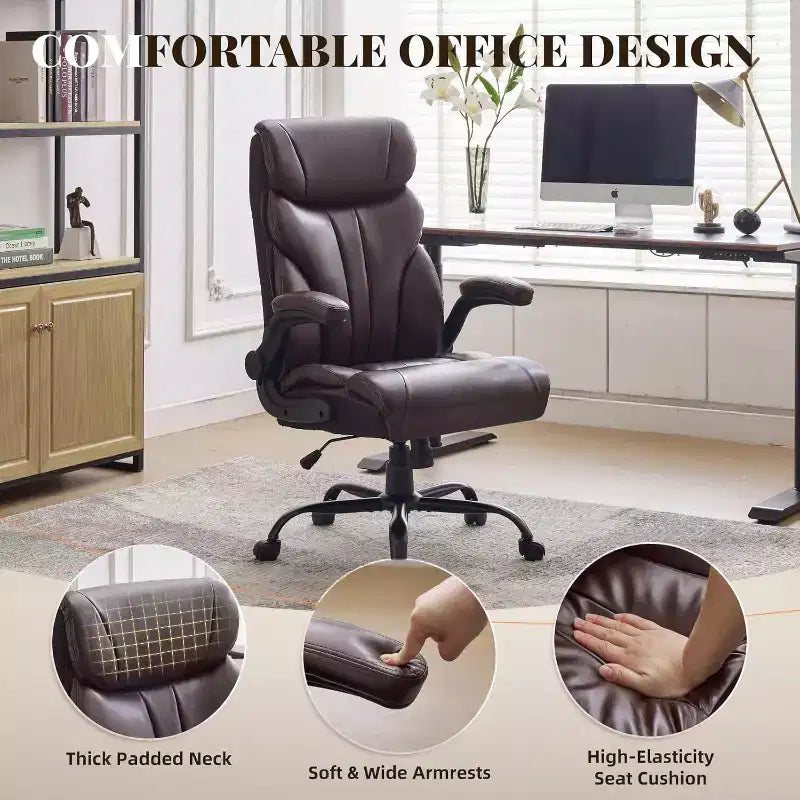 Ergonomic High Back Computer Gaming Chair, Wide Heavy Duty Task Desk Chair, PU Leather, 500 lbs