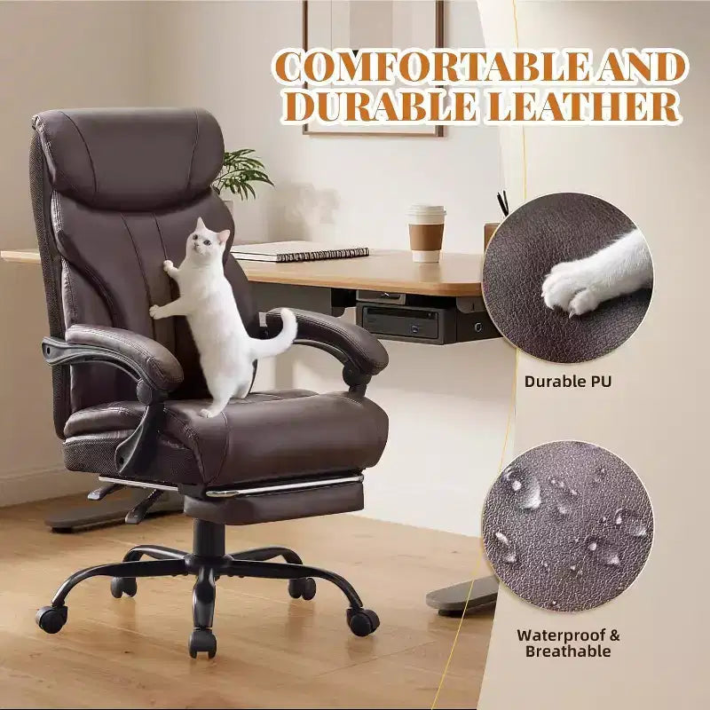 Ergonomic High Back Computer Gaming Chair, Wide Heavy Duty Task Desk Chair, PU Leather, 500 lbs
