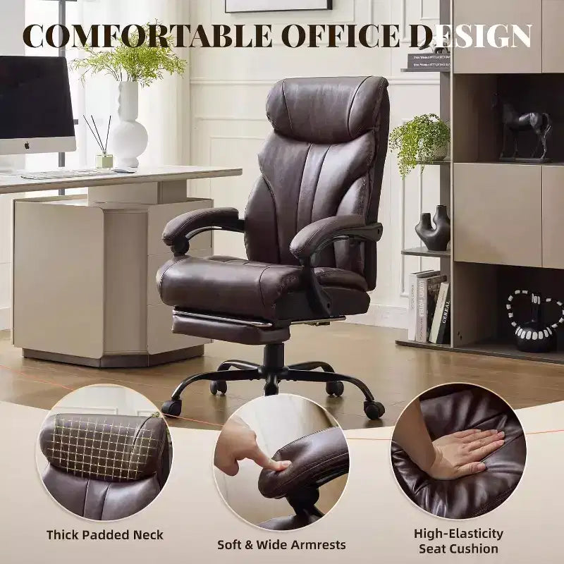 Ergonomic High Back Computer Gaming Chair, Wide Heavy Duty Task Desk Chair, PU Leather, 500 lbs