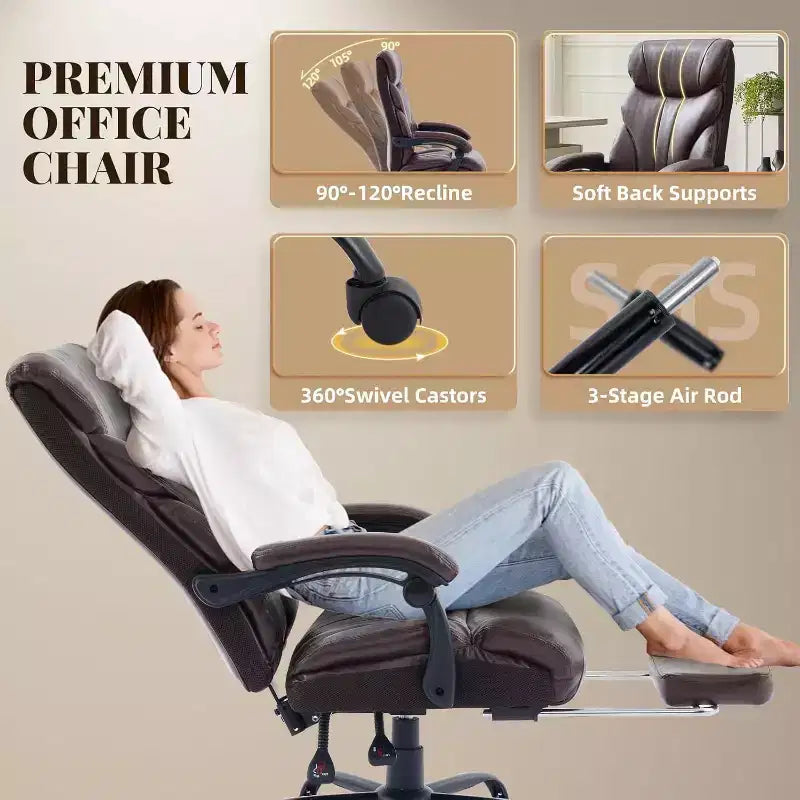 Ergonomic High Back Computer Gaming Chair, Wide Heavy Duty Task Desk Chair, PU Leather, 500 lbs