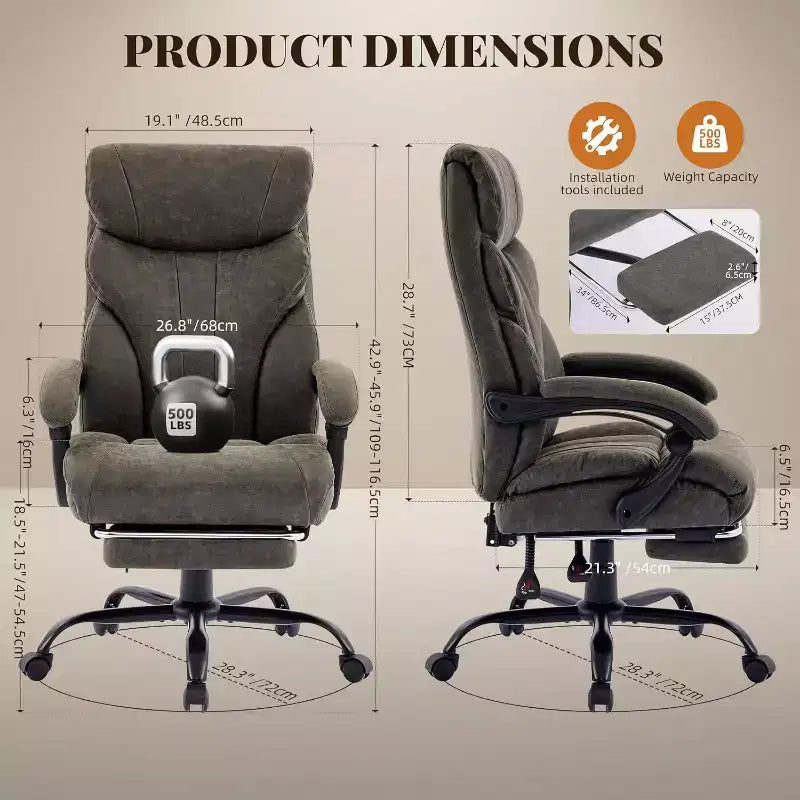 Ergonomic High Back Computer Gaming Chair, Wide Heavy Duty Task Desk Chair, PU Leather, 500 lbs
