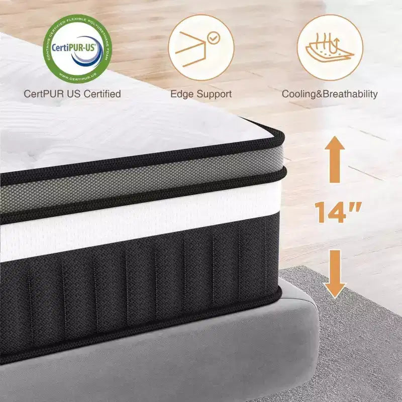 Mattress on Sale: 14 King Hybrid Mattress in a Box, Gel Memory Foam+Pocketed Coils, Cooling, Medium, Pressure Relief, Motion Isolation