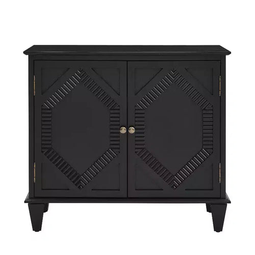 VIYET 34 Retro Mid-Century Cabinets, Black MDF Cabinet w/ Adjustable Shelf & Brass Handles, Multi-Scene Use