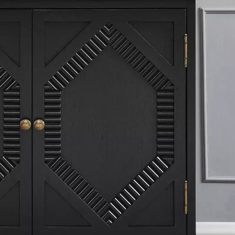 34" Retro Mid-Century Cabinet, Black MDF with Adjustable Shelf & Brass Handles, Multi-Scene Use