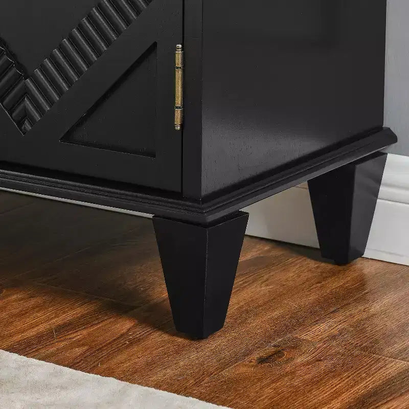 34" Retro Mid-Century Cabinet, Black MDF with Adjustable Shelf & Brass Handles, Multi-Scene Use