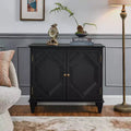 34" Retro Mid-Century Cabinet, Black MDF with Adjustable Shelf & Brass Handles, Multi-Scene Use