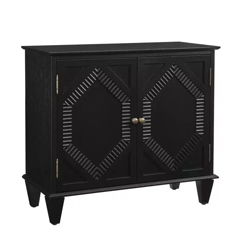 34" Retro Mid-Century Cabinet, Black MDF with Adjustable Shelf & Brass Handles, Multi-Scene Use
