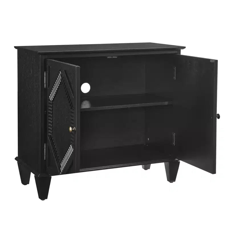 34" Retro Mid-Century Cabinet, Black MDF with Adjustable Shelf & Brass Handles, Multi-Scene Use