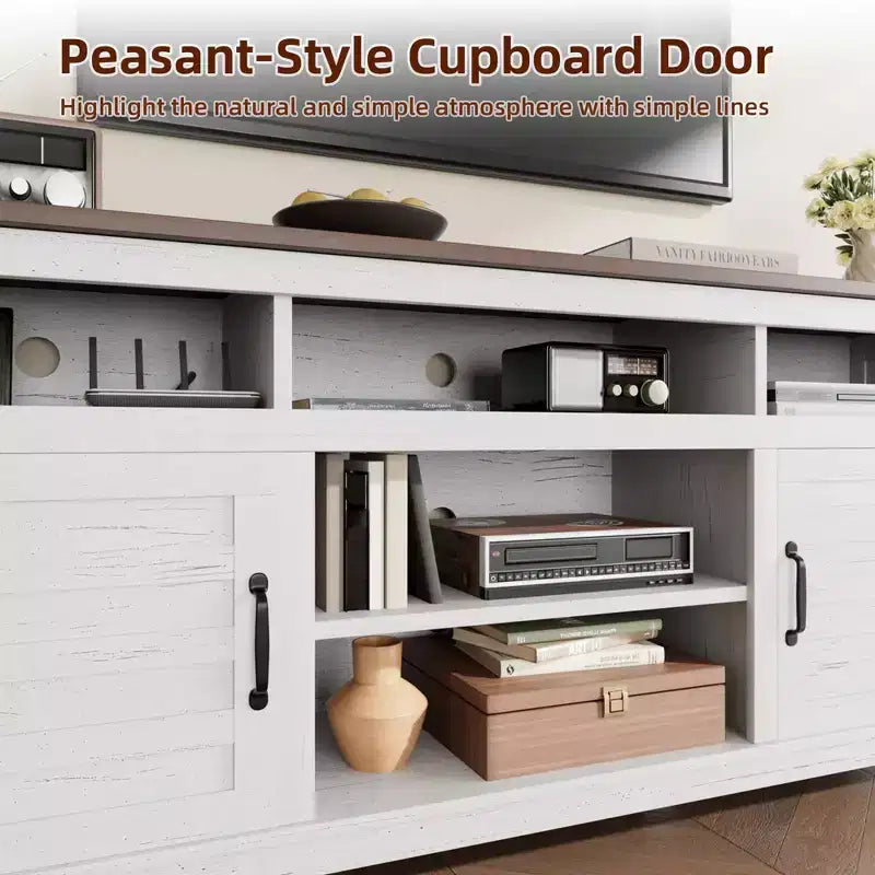Farmhouse TV Stand 70.9 - Adjustable Shelves, Cabinet Doors - Entertainment Center for Living Room/Bedroom