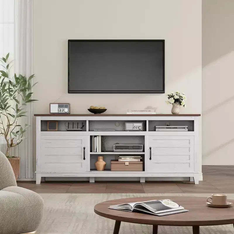 Farmhouse TV Stand 70.9 - Adjustable Shelves, Cabinet Doors - Entertainment Center for Living Room/Bedroom
