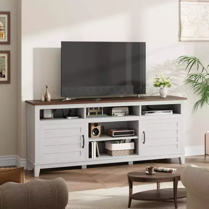 Farmhouse TV Stand 70.9 - Adjustable Shelves, Cabinet Doors - Entertainment Center for Living Room/Bedroom