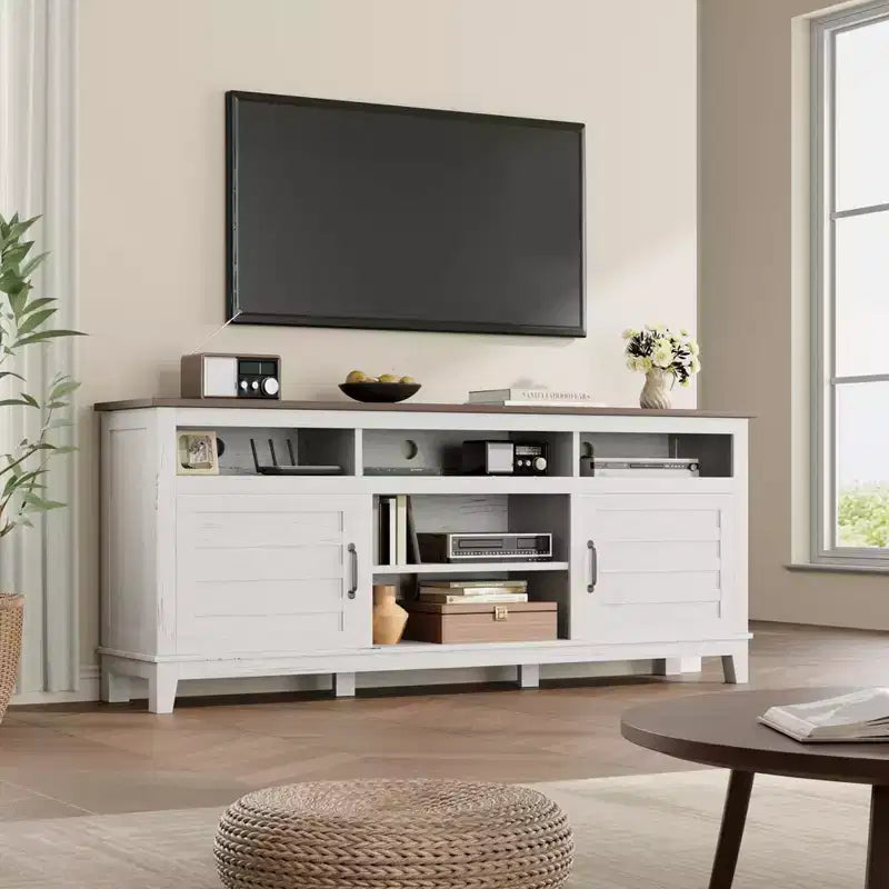 Farmhouse TV Stand 70.9 - Adjustable Shelves, Cabinet Doors - Entertainment Center for Living Room/Bedroom
